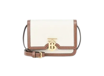 Burberry Mini Two Tone Canvasleather TB Bag "Natural/Malt Brown"