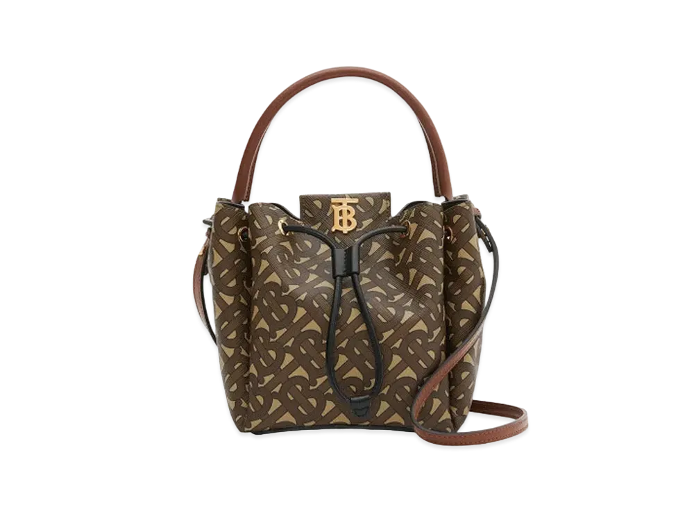 Burberry Monogram E Canvas Bucket Bag "Bridle Brown"