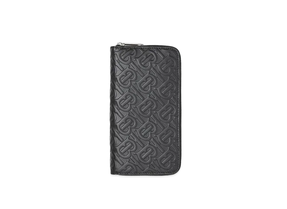 バーバリー モノグラムレザー ラウンドジップウォレット "ブラック" P80176521