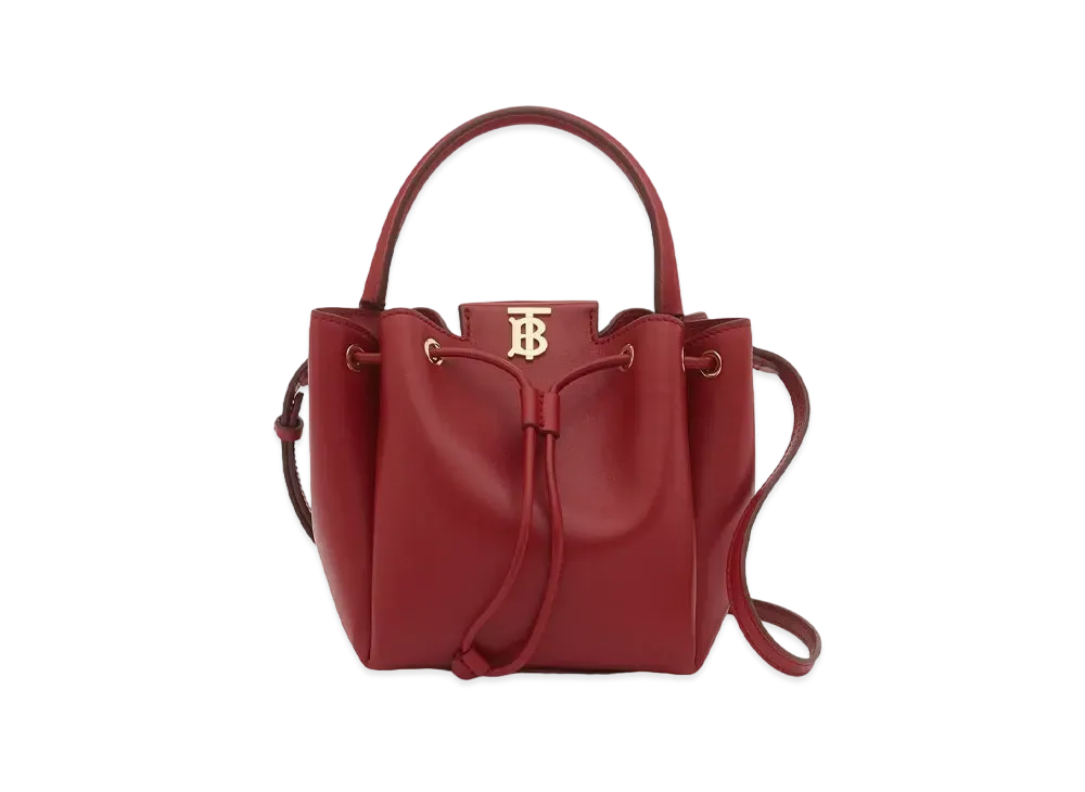 Burberry Monogram Motif Leather Bucket Bag "Dark Carmine"