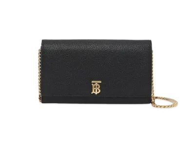 Burberry Monogram Motif Leather Wallet with Detachable Strap "Black"
