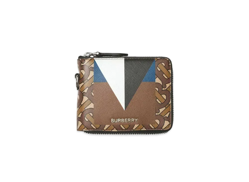 Burberry Monogram Print Leather Ziparound Wallet Lanyard "Bridle Brown"