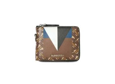 Burberry Monogram Print Leather Ziparound Wallet Lanyard "Bridle Brown"