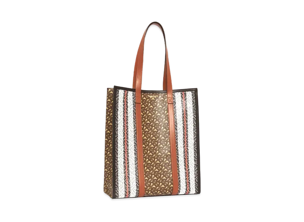 Burberry Monogram Stripe E Canvas Portrait Tote Bag "Bridle Brown"
