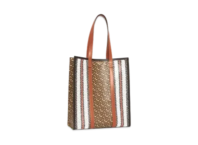 Burberry Monogram Stripe E Canvas Portrait Tote Bag "Bridle Brown"