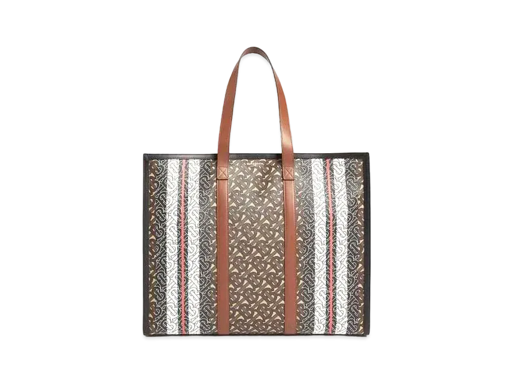 Burberry Monogram Stripe E Canvas Tote Bag "Bridle Brown"