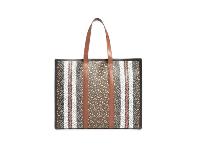 Burberry Monogram Stripe E Canvas Tote Bag "Bridle Brown"