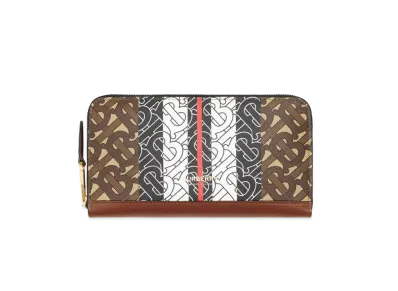 BURBERRY Monogram Stripe E-canvas and Leather Ziparound Wallet "Bridle Brown"