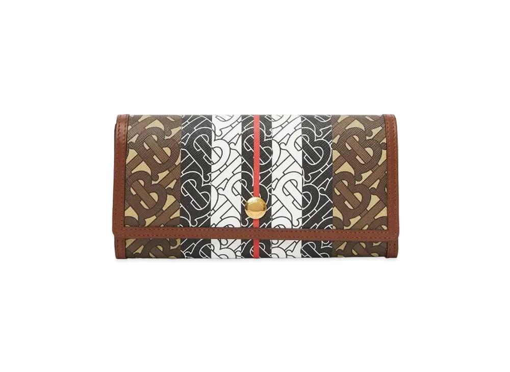 バーバリー モノグラムストライプ E-キャンバス コンチネンタルウォレット "ブライドルブラウン" P80220121