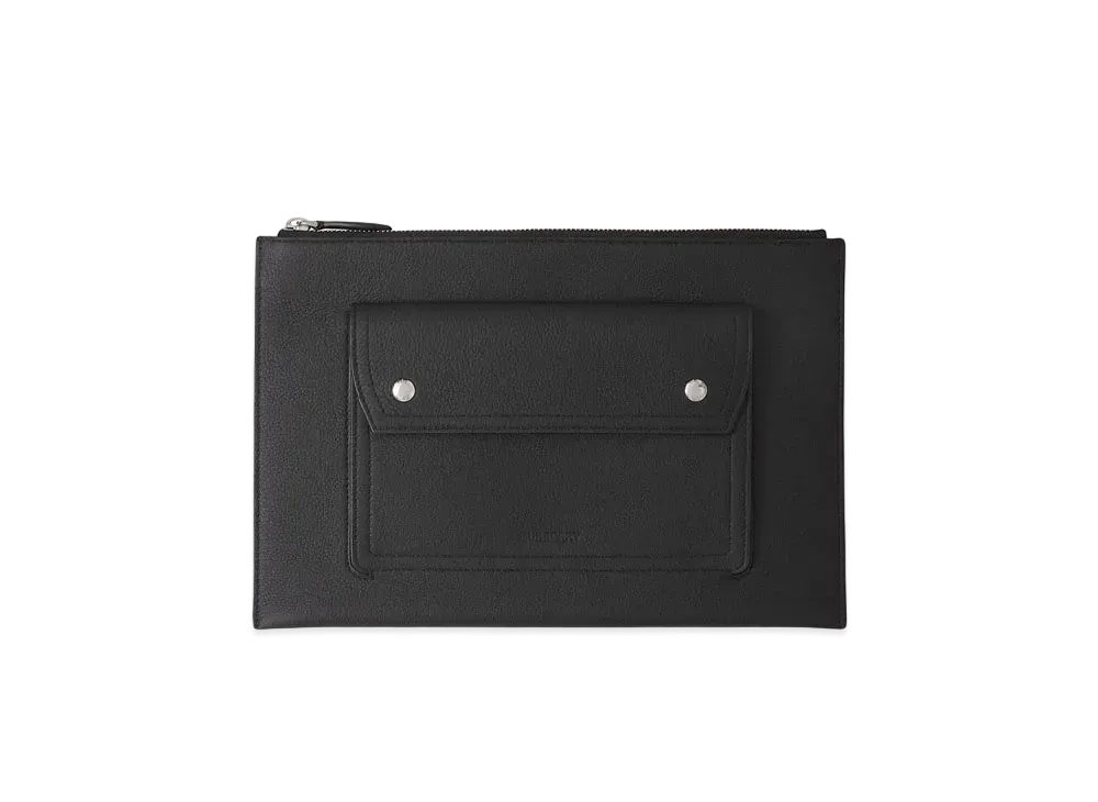 Burberry Pocket Detail Grainy Leather Zip Pouch "Black"