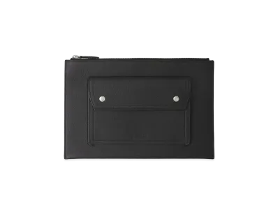 Burberry Pocket Detail Grainy Leather Zip Pouch "Black"