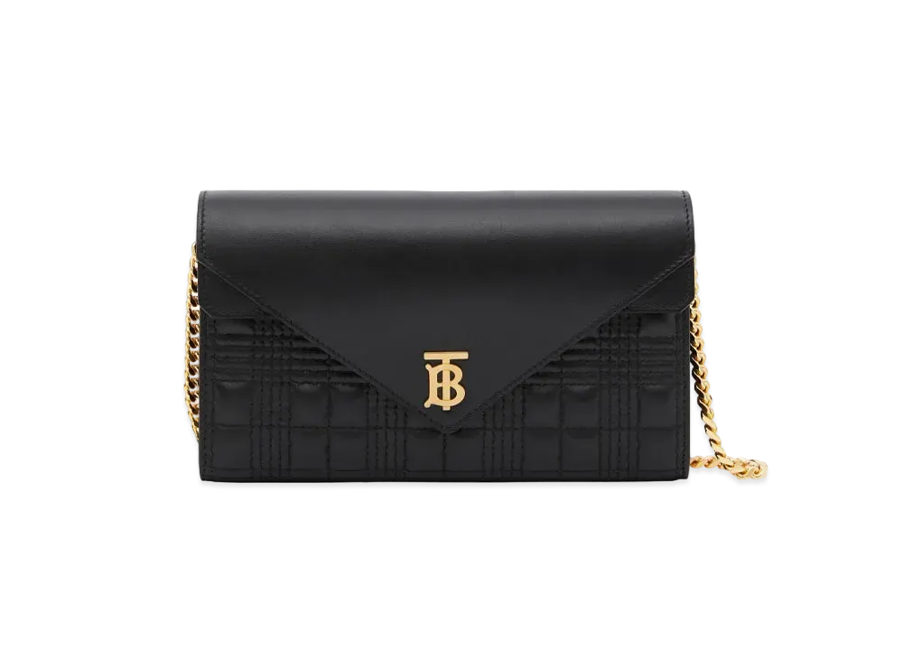 Burberry Quilted Lambskin Wallet with Detachable Chain Strap "Black"