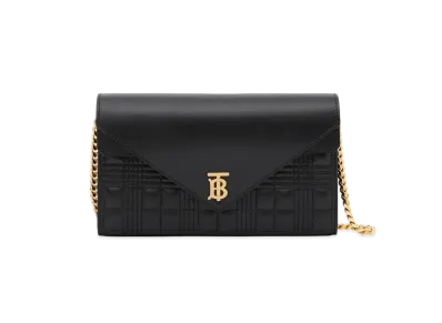 Burberry Quilted Lambskin Wallet with Detachable Chain Strap "Black"
