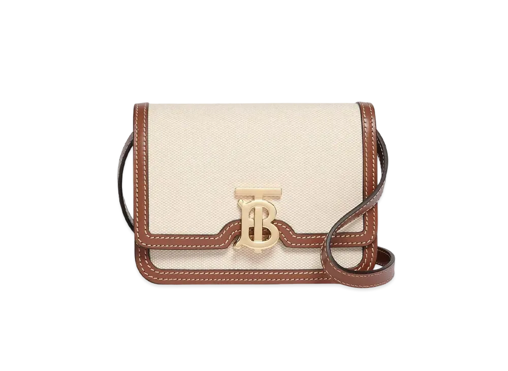 Burberry Small Cotton Canvasleather TB Bag "Soft Fawn/Ecru"