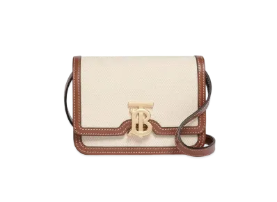 Burberry Small Cotton Canvasleather TB Bag "Soft Fawn/Ecru"