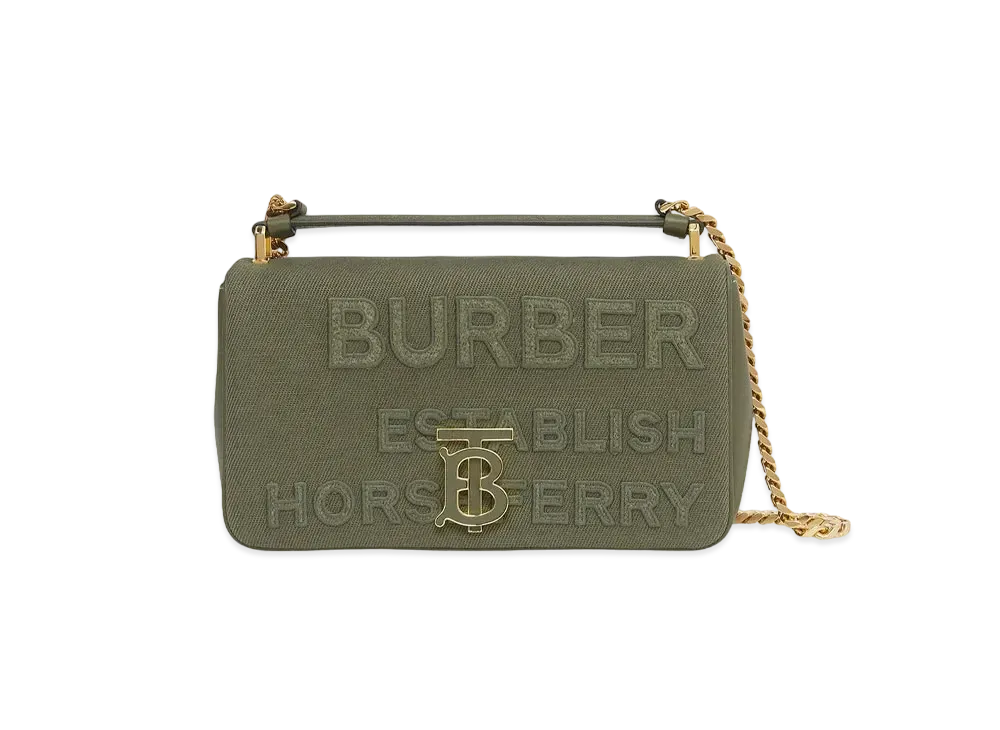 Burberry Small Horseferry Linen Cotton Canvas Lola Bag "Dark Fern Green"