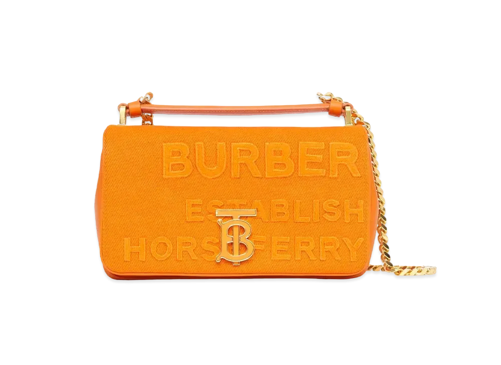 Burberry Small Horseferry Linen Cotton Canvas Lola Bag "Deep Orange"