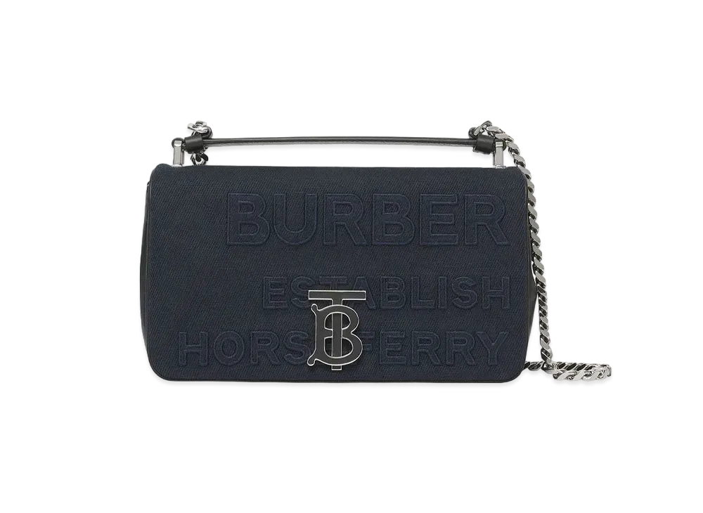 Burberry Small Horseferry Linen Cotton Canvas Lola Bag "Navy"
