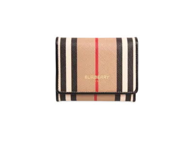 Burberry Small Icon Stripe E-canvas Folding Wallet "Archive Beige"