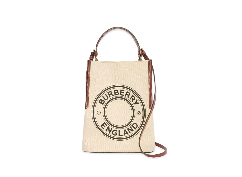 Burberry Small Logo Graphic Cotton Canvas Peggy Bucket Bag "Natural/Tan"