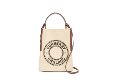 Burberry Small Logo Graphic Cotton Canvas Peggy Bucket Bag "Natural/Tan"