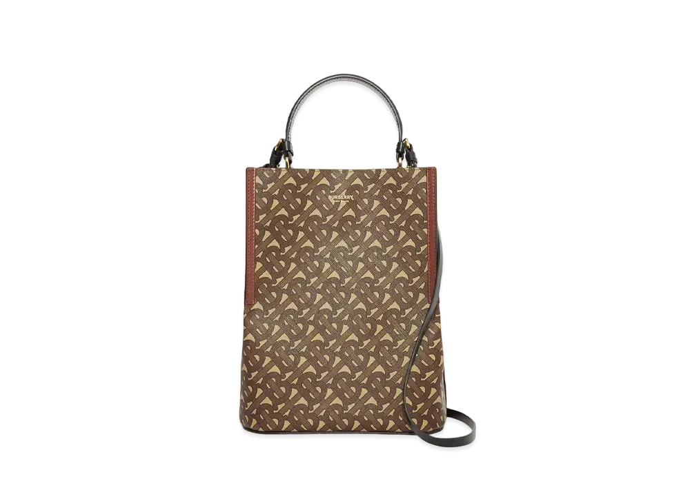 Burberry Small Monogram E Canvas Peggy Bucket Bag "Bridle Brown"