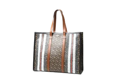 Burberry Small Monogram Stripe E Canvas Tote Bag "Bridle Brown"