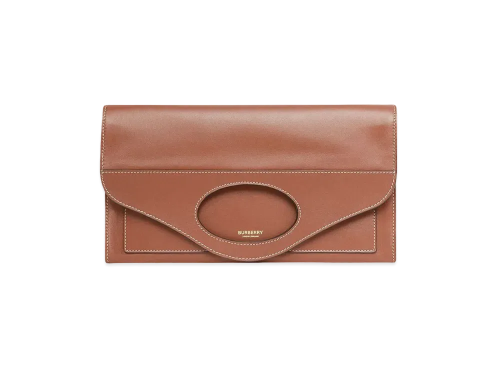 Burberry Small Topstitched Leather Pocket Clutch "Tan"