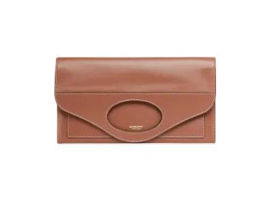 Burberry Small Topstitched Leather Pocket Clutch "Tan"