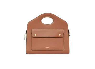 Burberry Small Topstitched Leather Pocket Tote "Malt Brown"