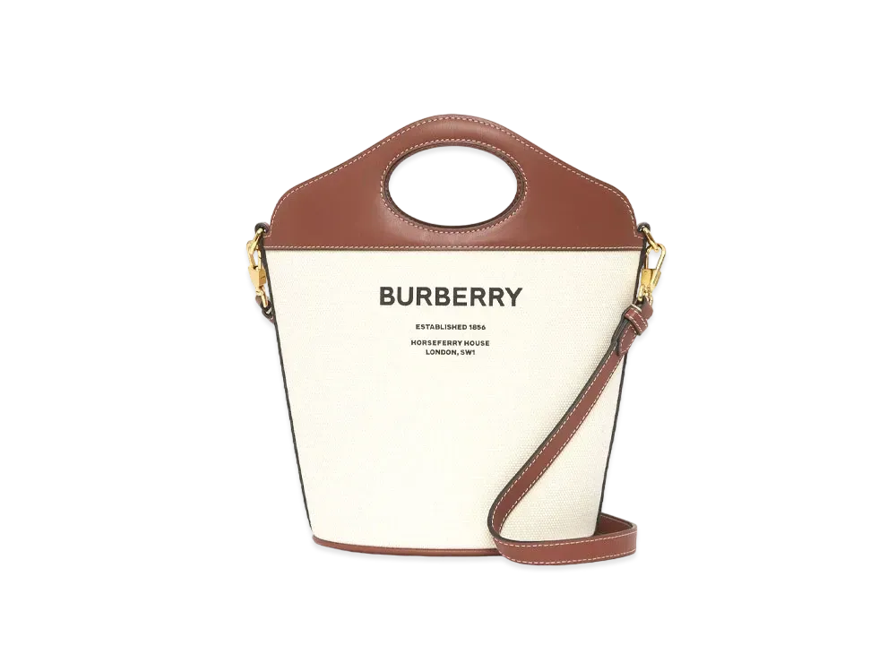 Burberry Small Two Tone Canvasleather Pocket Bucket Bag "Natural/Tan"