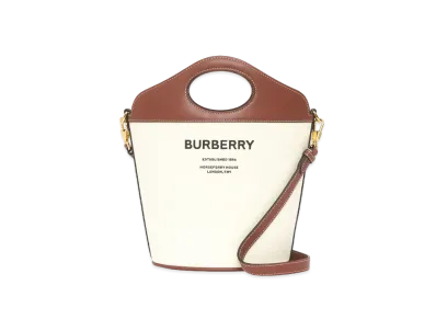 Burberry Small Two Tone Canvasleather Pocket Bucket Bag "Natural/Tan"