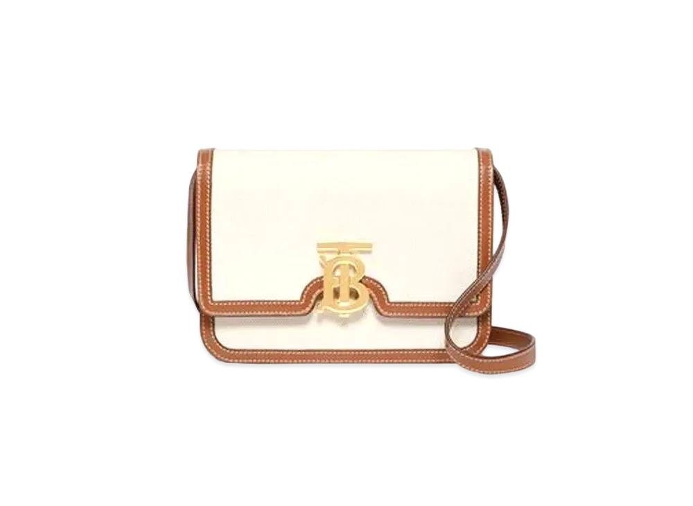 Burberry Small Two Tone Canvasleather TB Bag "Natural/Malt Brown"