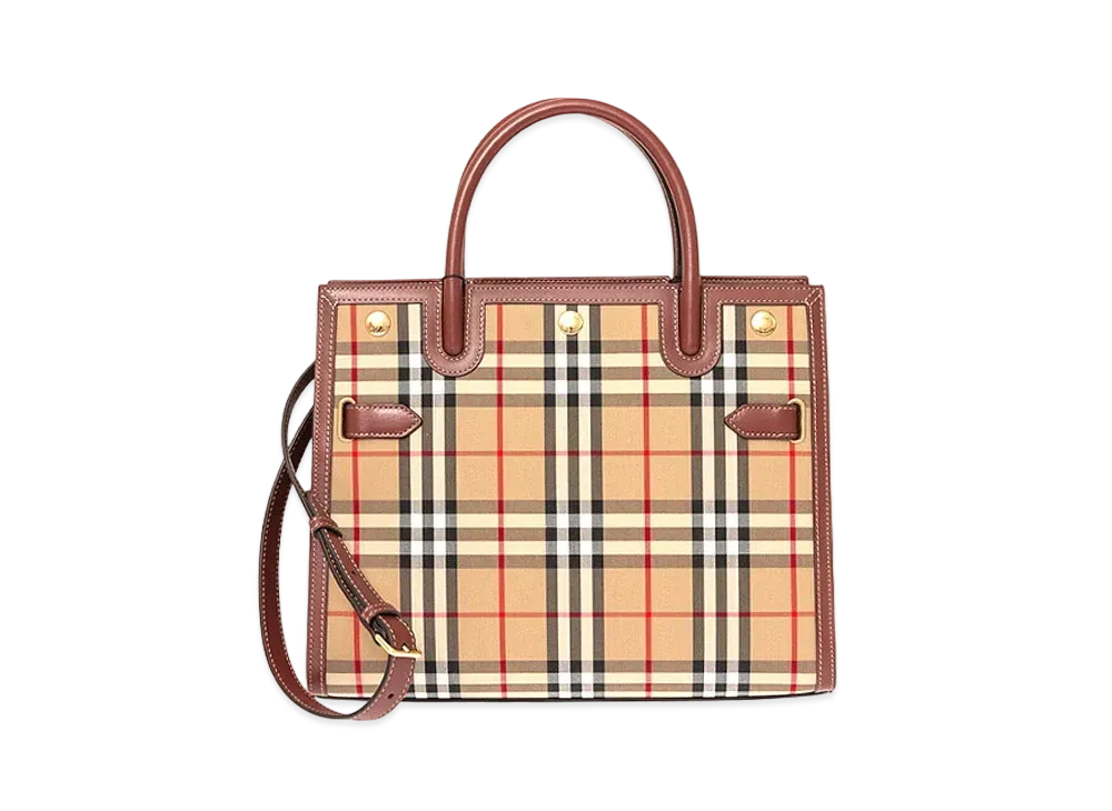 Burberry Small Vintage Check Two Handle Title Bag "Archive Beige"