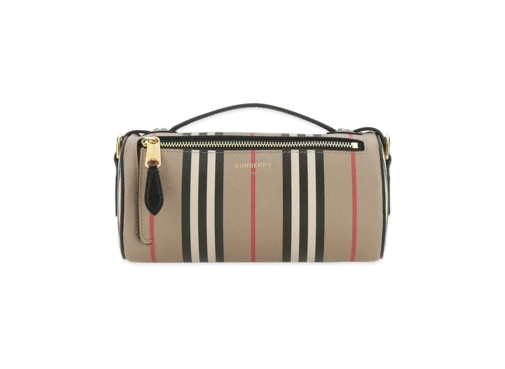 Burberry The Icon Stripe E Canvasleather Barrel Bag "Archive Beige"