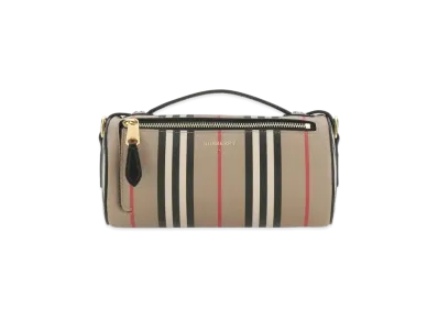 Burberry The Icon Stripe E Canvasleather Barrel Bag "Archive Beige"