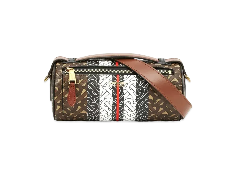 Burberry The Monogram Stripe E Canvasleather Barrel Bag "Bridle Brown"