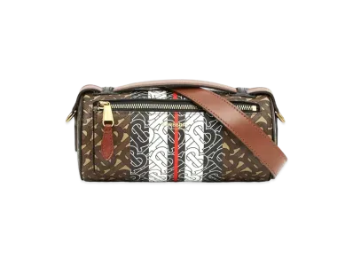 Burberry The Monogram Stripe E Canvasleather Barrel Bag "Bridle Brown"