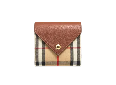 Burberry Vintage Check and Grainy Leather Folding Wallet "Tan"