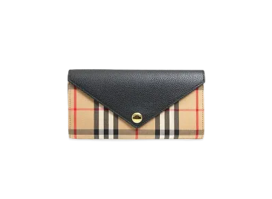 Burberry Vintage Check and Leather Continental Wallet "Black"