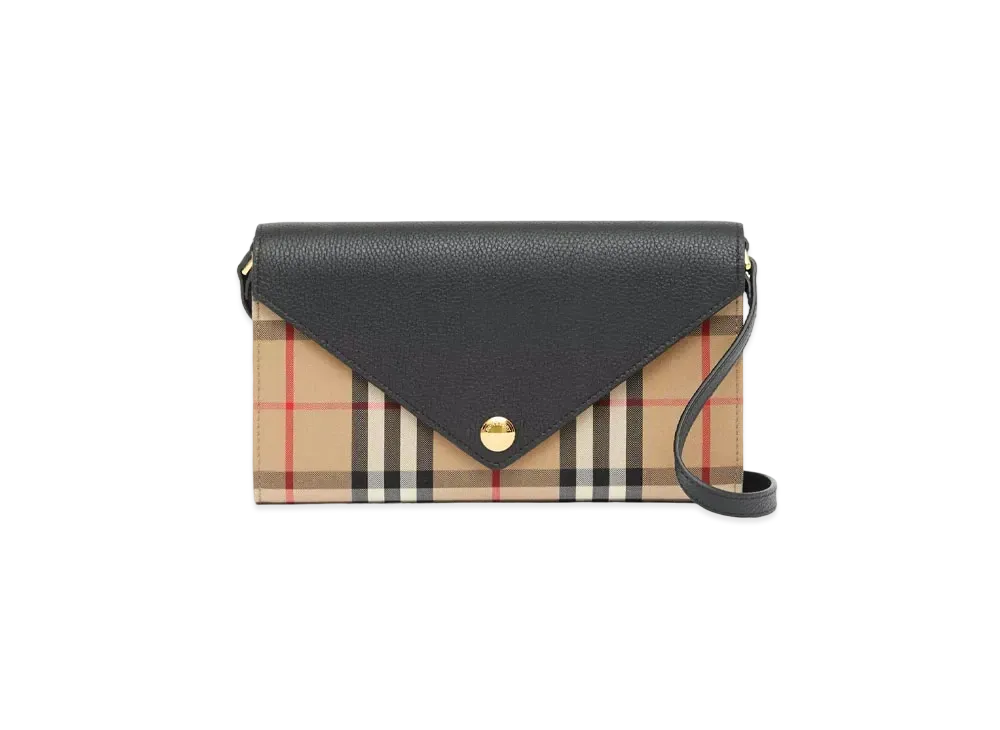 Burberry Vintage Check and Leather Wallet with Detachable Strap "Tan"