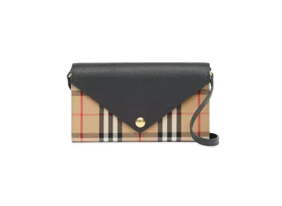 Burberry Vintage Check and Leather Wallet with Detachable Strap "Tan"