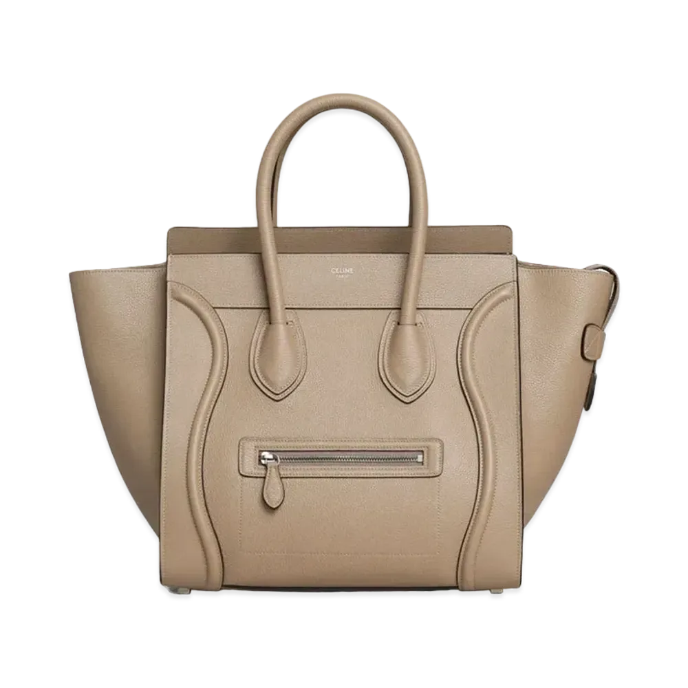 CELINE Mini Luggage Handbag in Drummed Calfskin "Dune"