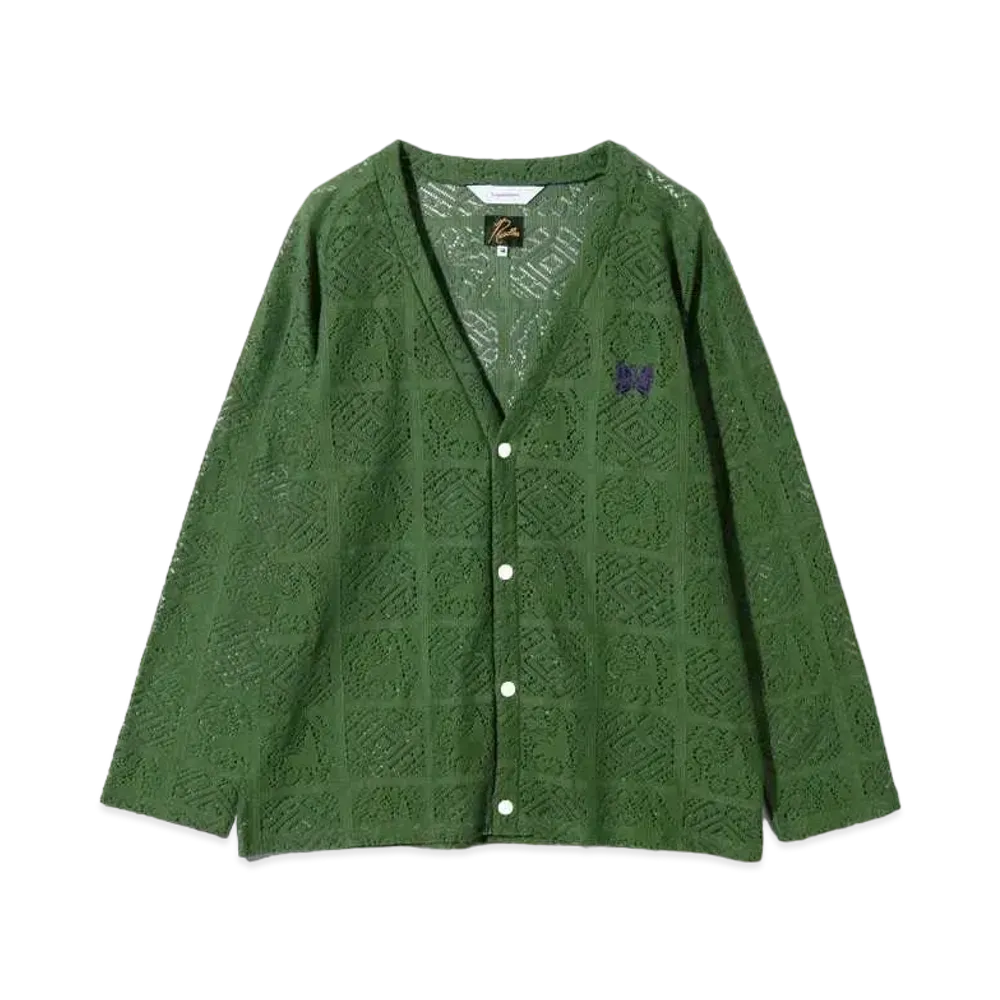 Needles x Sasquatchfabrix. V Neck Cardigan - Jah Lion Race "Green"