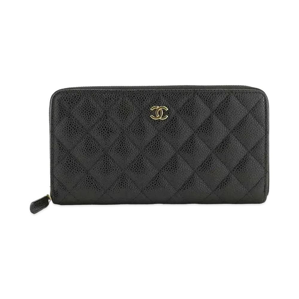 CHANEL Caviar Skin Matelasse Chain Wallet "Black"