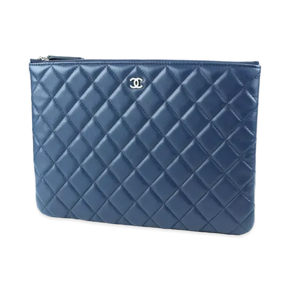CHANEL Lambskin Matelasse Clutch Bag "Navy"