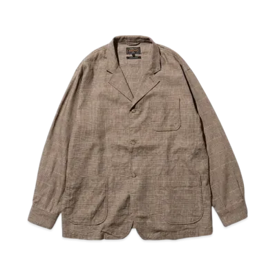 BEAMS 4B Cuffs Jacket Linen Plaid "Brown"