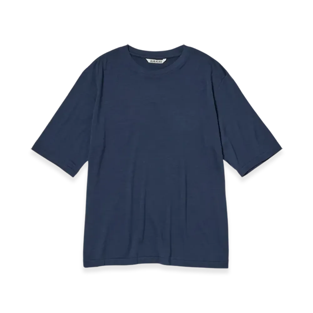 AURALEE Extra Fine Wool Jersey T-Shirt "Navy"