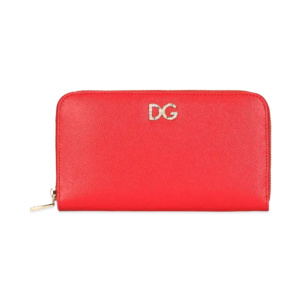 Dolce&Gabbana Zip Around Wallet Dauphine Calfskin DG Rhinestone "Red"