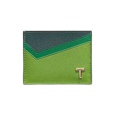 Tiffany & Co. Tiffany T Card Case In Colorblock Leather "Emerald Green"